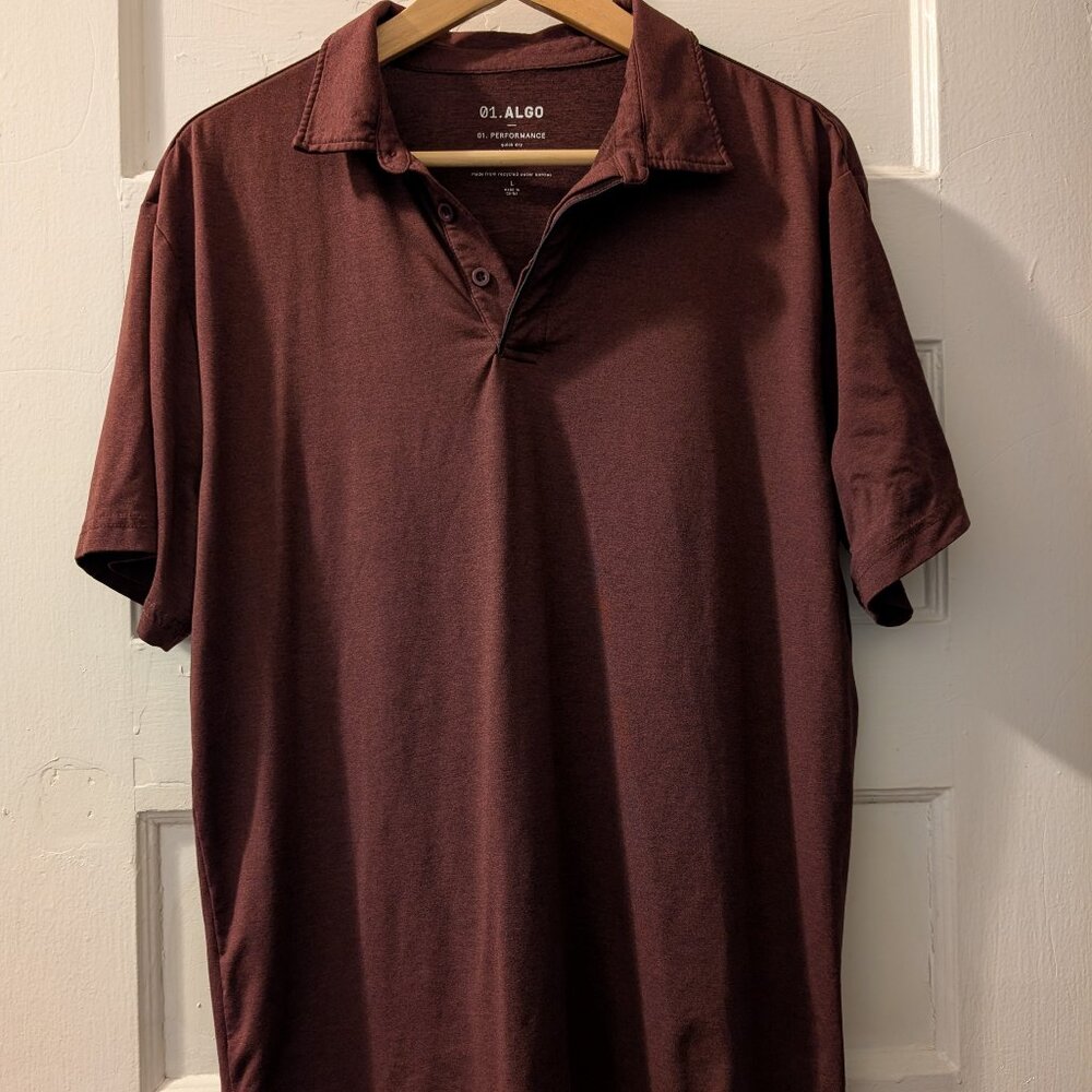 01.Algo Performance Polo Shirt Mens Large Maroon Short Sleeve Soft Red